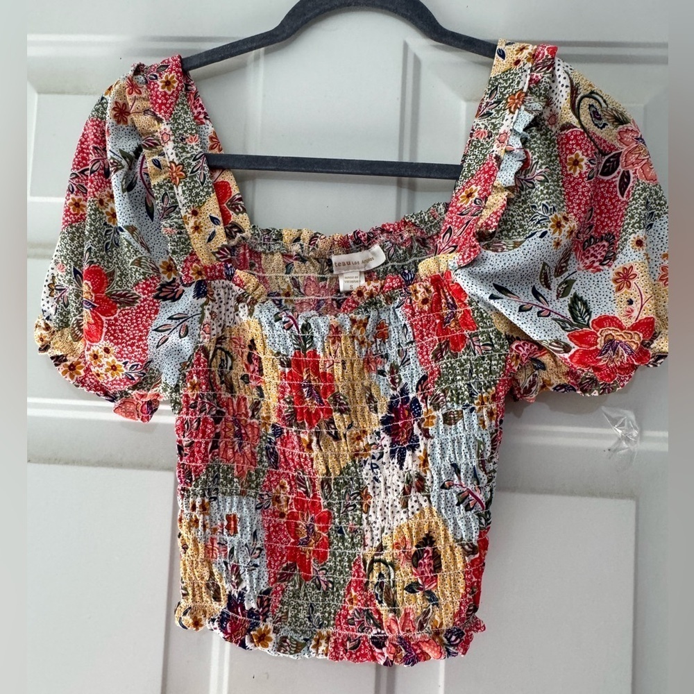 Monteau Los Angeles Multicolor Floral Puff Sleeve Blouse Size Small - Picture 1 of 3
